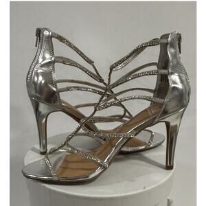 Silver Rhinestone Strappy Heels Prom Stiletto Size 10 NIB Material Girl Glam Hot